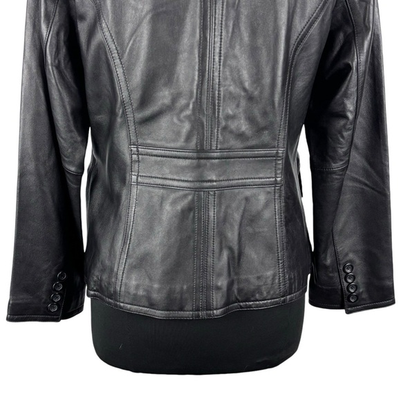 VINTAGE 90S RELATIVITY BLACK LEATHER NOTCHED COLLAR BUTTON DOWN BLAZER JACKET - Picture 11 of 14